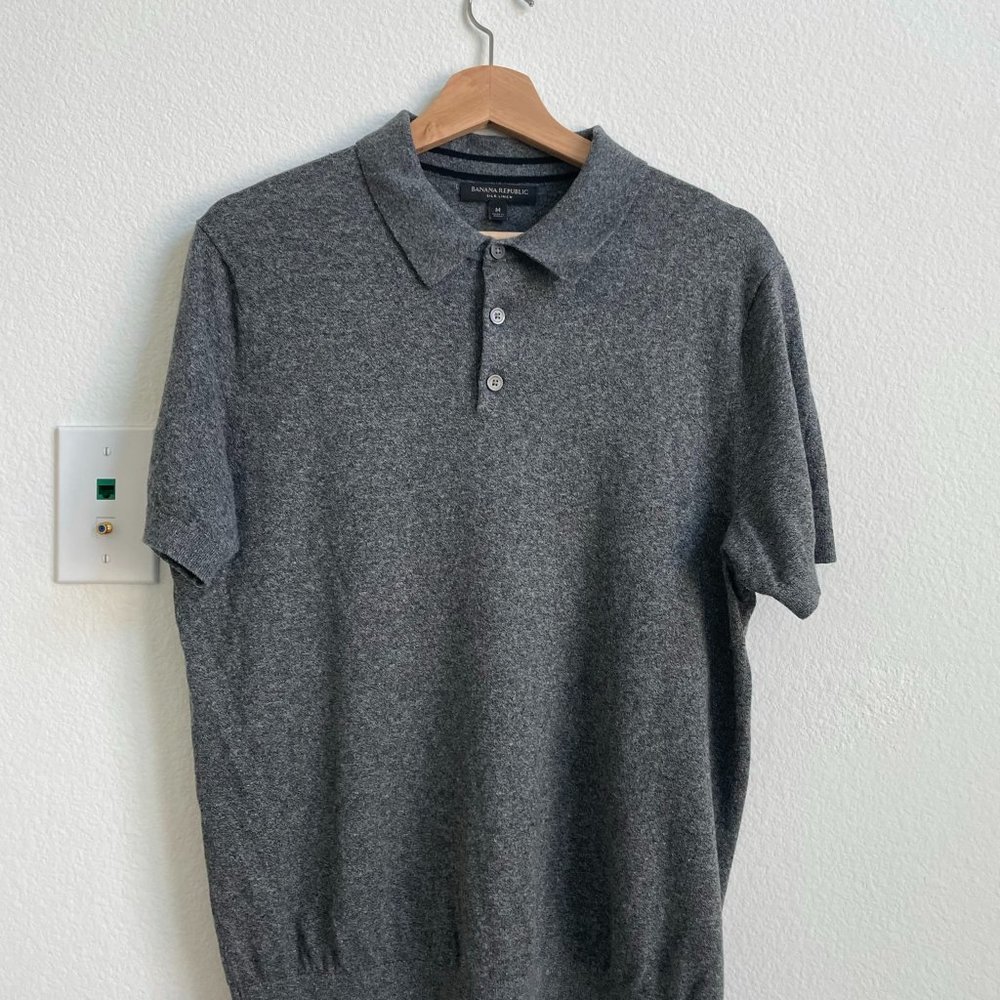 Banana Republic Men's Silk Knit Polo, Medium, Gray
